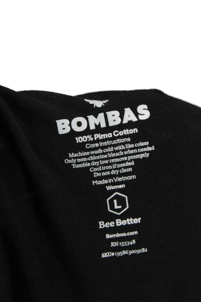 Bombas Women Basic Black Pima Cotton T-Shirt Short Sleeve Round Neck Size L