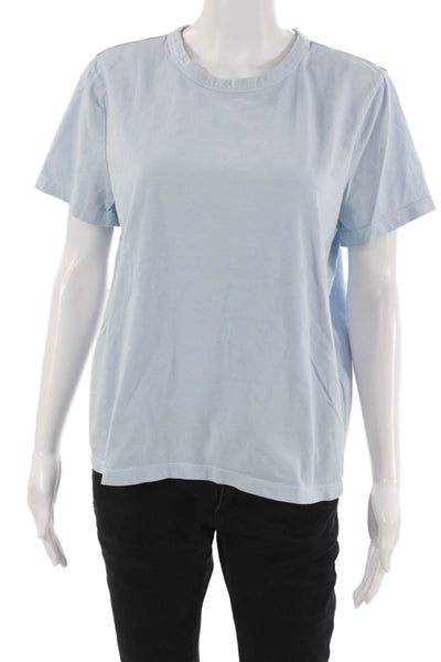 Madewell Women Blue Basic T-Shirt 100% Cotton Crew Neck Short Sleeve Size L