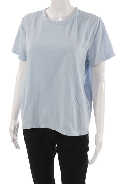 Madewell Women Blue Basic T-Shirt 100% Cotton Crew Neck Short Sleeve Size L