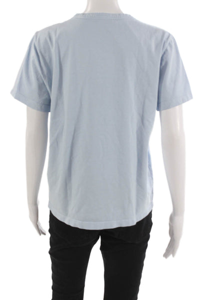Madewell Women Blue Basic T-Shirt 100% Cotton Crew Neck Short Sleeve Size L
