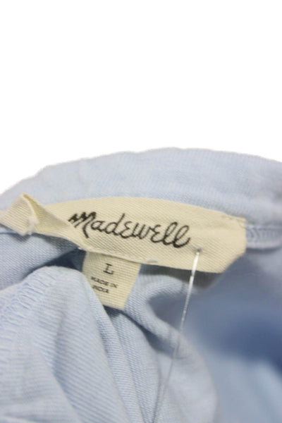 Madewell Women Blue Basic T-Shirt 100% Cotton Crew Neck Short Sleeve Size L