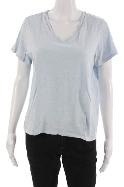 Bombas Women Blue Pima Cotton V-Neck Short Sleeve Basic T-Shirt Size L