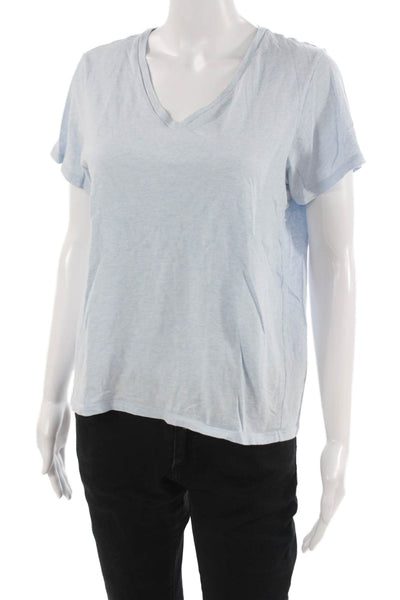 Bombas Women Blue Pima Cotton V-Neck Short Sleeve Basic T-Shirt Size L