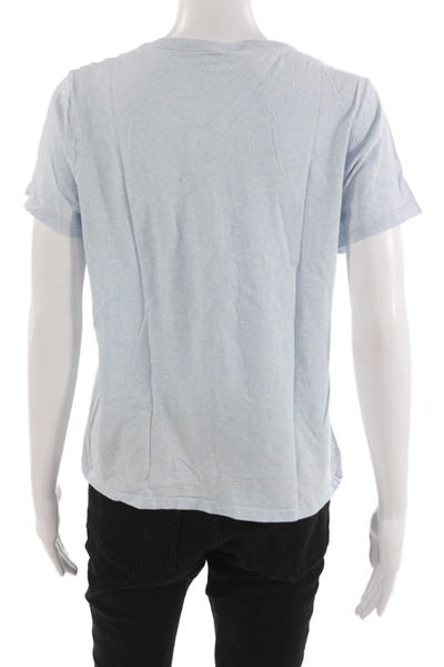 Bombas Women Blue Pima Cotton V-Neck Short Sleeve Basic T-Shirt Size L
