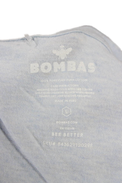 Bombas Women Blue Pima Cotton V-Neck Short Sleeve Basic T-Shirt Size L
