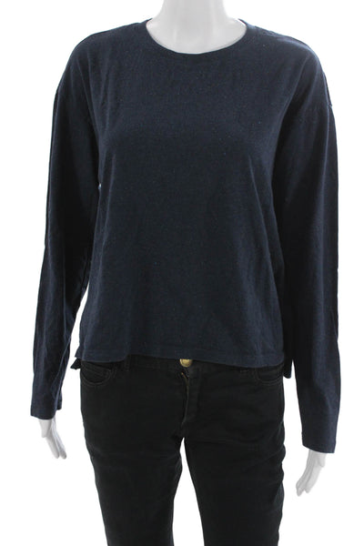 Bombas Womens Basic Pima Cotton Long Sleeve Crewneck T-Shirt Blue Size L