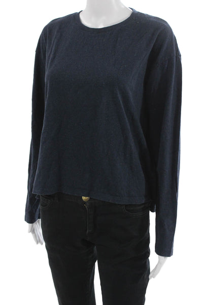 Bombas Womens Basic Pima Cotton Long Sleeve Crewneck T-Shirt Blue Size L