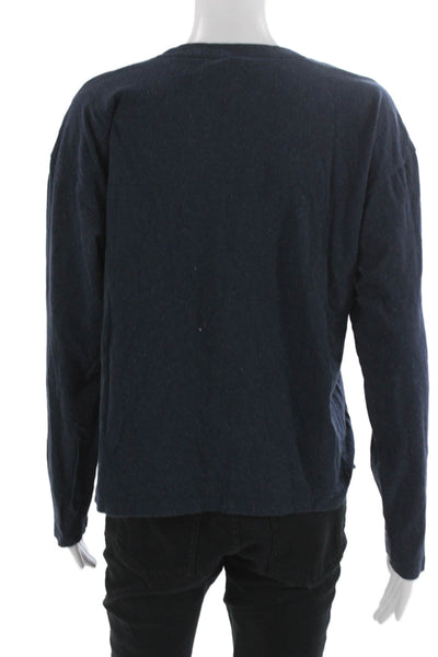 Bombas Womens Basic Pima Cotton Long Sleeve Crewneck T-Shirt Blue Size L