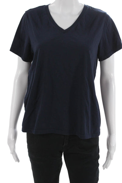 Bombas Women Blue V Neck Basic T-Shirt 100% Pima Cotton Short Sleeve Size L