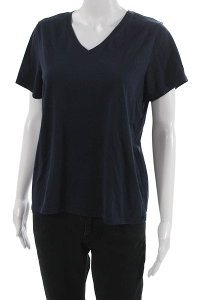 Bombas Women Blue V Neck Basic T-Shirt 100% Pima Cotton Short Sleeve Size L