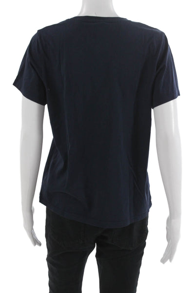 Bombas Women Blue V Neck Basic T-Shirt 100% Pima Cotton Short Sleeve Size L