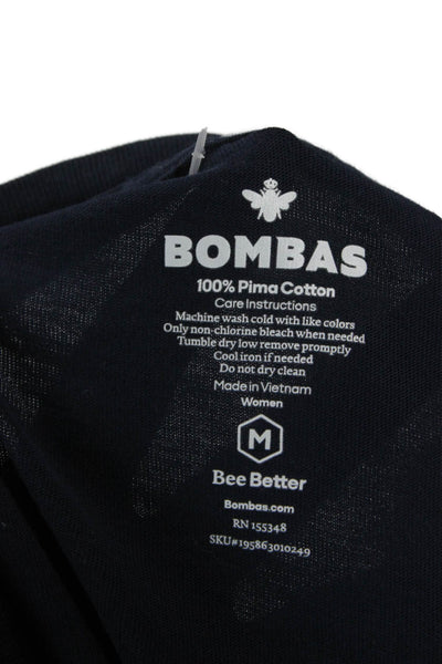 Bombas Women Blue V Neck Basic T-Shirt 100% Pima Cotton Short Sleeve Size L