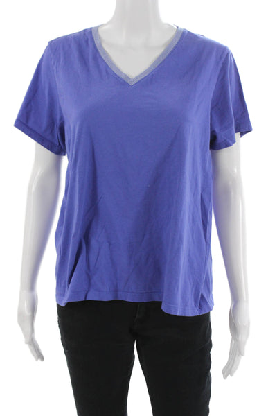Bombas Women Purple V-Neck Basic T-Shirt Pima Cotton Short Sleeve Size L