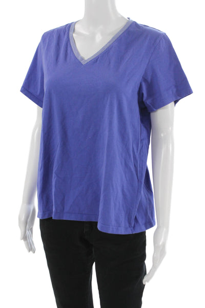 Bombas Women Purple V-Neck Basic T-Shirt Pima Cotton Short Sleeve Size L