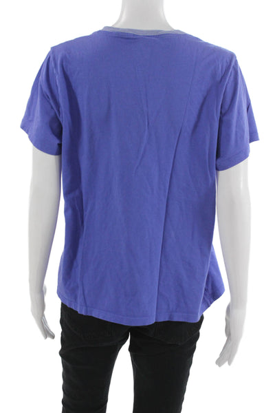 Bombas Women Purple V-Neck Basic T-Shirt Pima Cotton Short Sleeve Size L