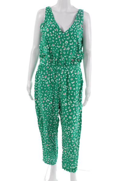 Sugarhill Brighton Women Jumpsuit Green Animal Print V-Neck Sleeveless Size S