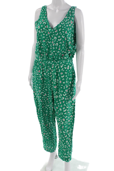 Sugarhill Brighton Women Jumpsuit Green Animal Print V-Neck Sleeveless Size S