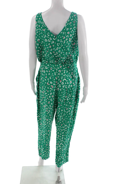 Sugarhill Brighton Women Jumpsuit Green Animal Print V-Neck Sleeveless Size S