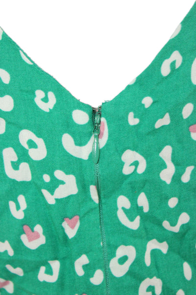 Sugarhill Brighton Women Jumpsuit Green Animal Print V-Neck Sleeveless Size S