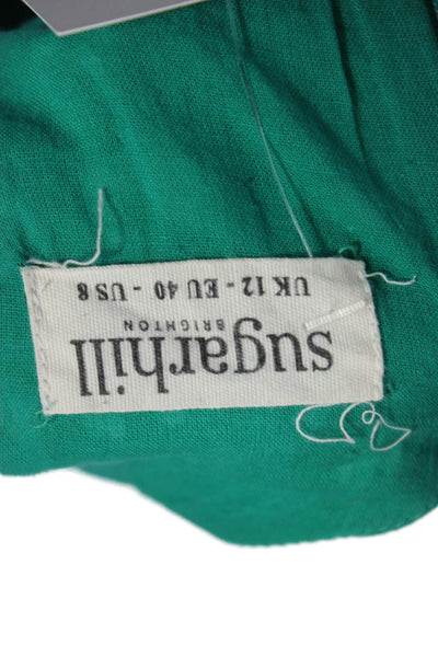Sugarhill Brighton Women Jumpsuit Green Animal Print V-Neck Sleeveless Size S