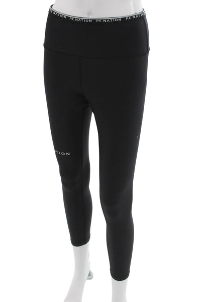 PE Nation Womens Ankle Leggings Black Recycled Polyester Solid Size L