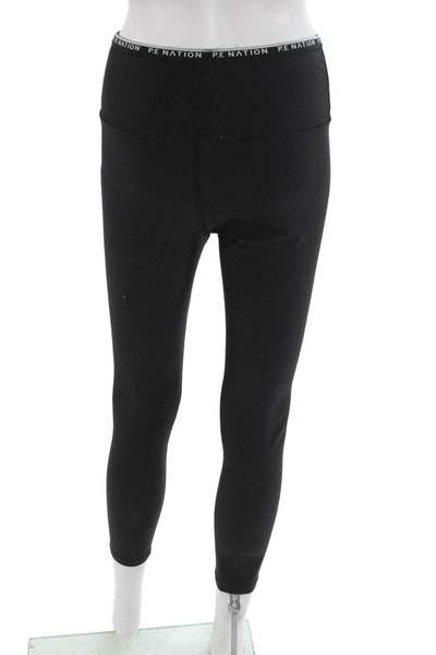 PE Nation Womens Ankle Leggings Black Recycled Polyester Solid Size L