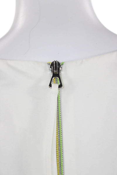 Mira Mikati Women White Cotton Round Neck Short Sleeve Blouse Zip Size 8