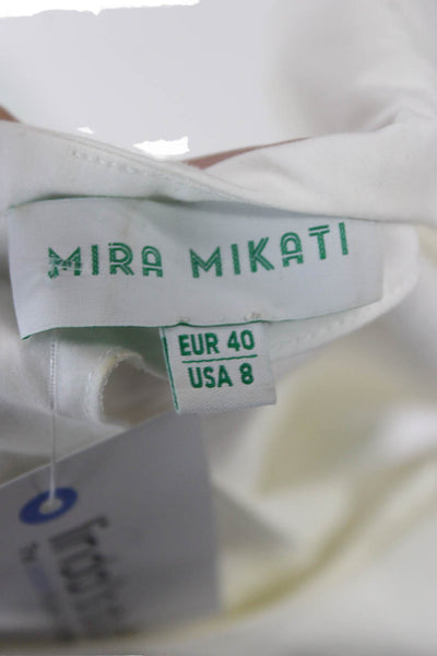 Mira Mikati Women White Cotton Round Neck Short Sleeve Blouse Zip Size 8
