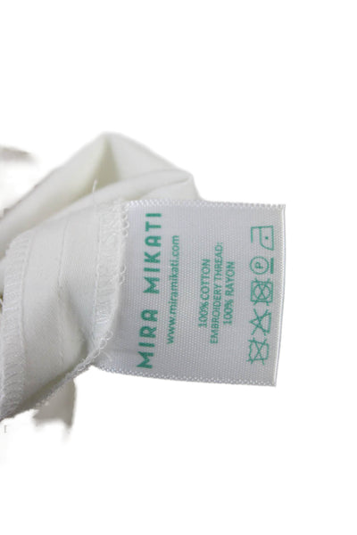 Mira Mikati Women White Cotton Round Neck Short Sleeve Blouse Zip Size 8