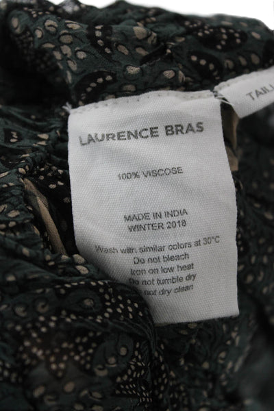 Laurence Bras Womens Green Paisley Viscose Scoop Neck Long Sleeve Blouse Size 1