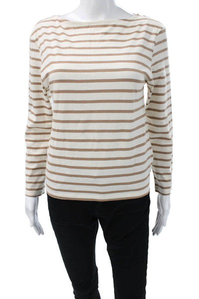&Other Stories Womens Striped Boatneck Long Sleeve T-Shirt White Petite Size XS