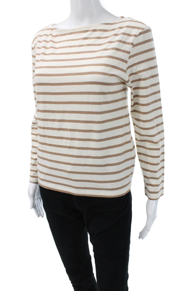 &Other Stories Womens Striped Boatneck Long Sleeve T-Shirt White Petite Size XS