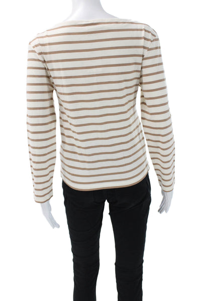 &Other Stories Womens Striped Boatneck Long Sleeve T-Shirt White Petite Size XS