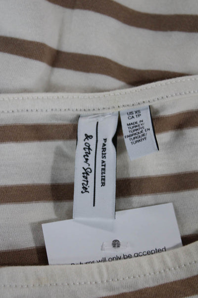 &Other Stories Womens Striped Boatneck Long Sleeve T-Shirt White Petite Size XS