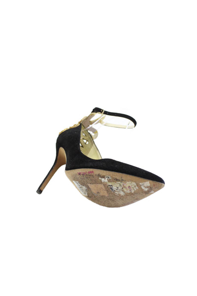 Brian Atwood Womens Suede Pointed Toe Jeweled Ankle Strap Pumps Black Size 39 9