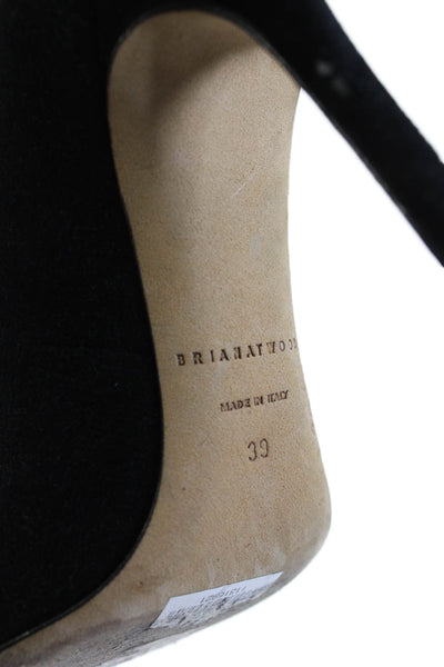 Brian Atwood Womens Suede Pointed Toe Jeweled Ankle Strap Pumps Black Size 39 9