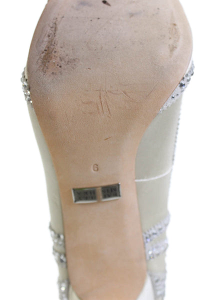 Badgley Mischka Womens Satin Jeweled Pointed Toe Pumps White Size 9