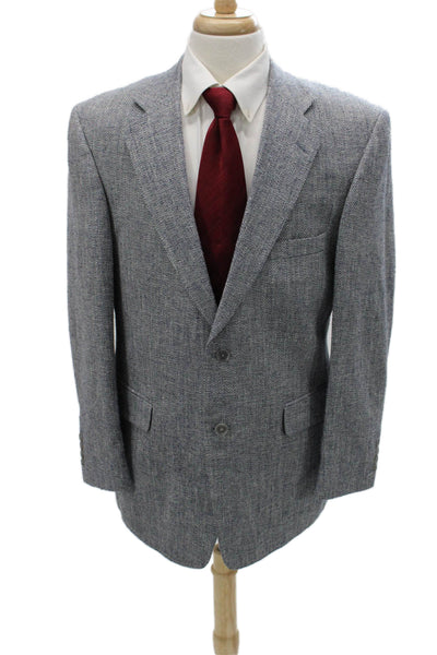 Stafford Mens Blazer Gray Silk Herringbone Button Closure Size 42