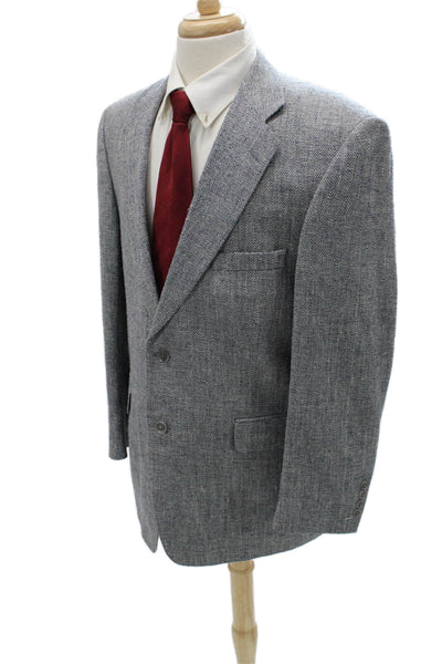 Stafford Mens Blazer Gray Silk Herringbone Button Closure Size 42