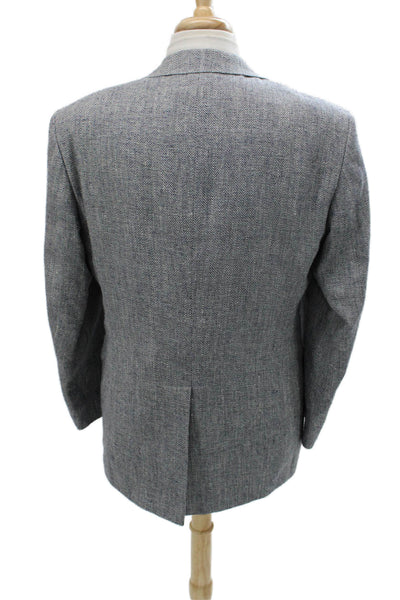 Stafford Mens Blazer Gray Silk Herringbone Button Closure Size 42