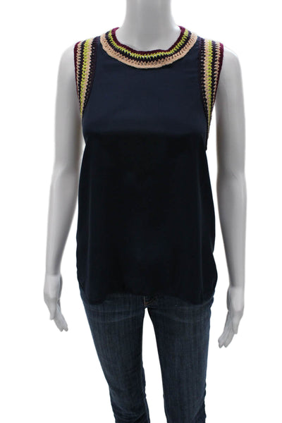 Elizabeth & James Women Basic Silk Blue Sleeveless Round Neck Tank Size S