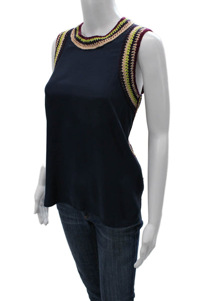 Elizabeth & James Women Basic Silk Blue Sleeveless Round Neck Tank Size S