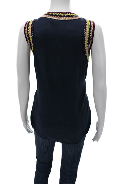 Elizabeth & James Women Basic Silk Blue Sleeveless Round Neck Tank Size S