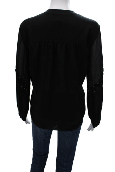 Haute Hippie Womens Basic Silk V-Neck Long Sleeve Blouse Black Size M