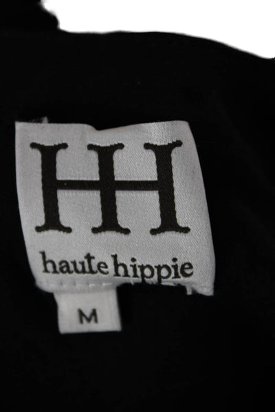 Haute Hippie Womens Basic Silk V-Neck Long Sleeve Blouse Black Size M