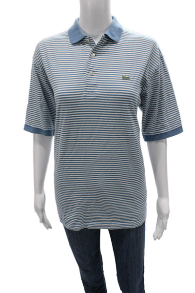 Lacoste Mens Blue Striped Cotton Polo Shirt Short Sleeve Collared Size S
