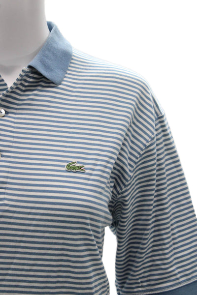 Lacoste Mens Blue Striped Cotton Polo Shirt Short Sleeve Collared Size S