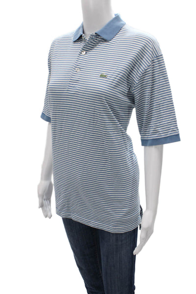 Lacoste Mens Blue Striped Cotton Polo Shirt Short Sleeve Collared Size S