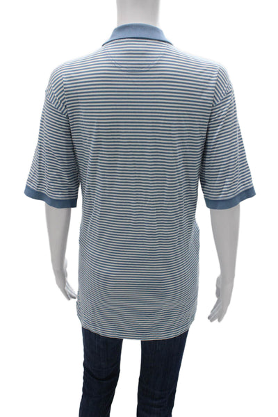 Lacoste Mens Blue Striped Cotton Polo Shirt Short Sleeve Collared Size S