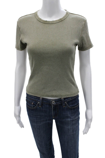 Zara Womens Basic T-Shirt Green Cotton Crew Neck Short Sleeve Size M
